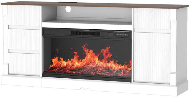 Alt view image 6 of 7 - Modern 3-Sided Glass TV Stand with Electric Fireplace for TVs up to 80", Entertainment Center with LED Lights, Storage Cabinet & Drawers for Living Room