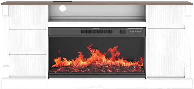 Alt view image 5 of 7 - Modern 3-Sided Glass TV Stand with Electric Fireplace for TVs up to 80", Entertainment Center with LED Lights, Storage Cabinet & Drawers for Living Room