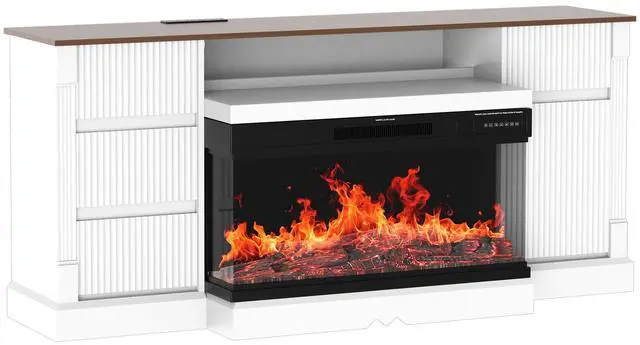 Alt view image 7 of 7 - Modern 3-Sided Glass TV Stand with Electric Fireplace for TVs up to 80", Entertainment Center with LED Lights, Storage Cabinet & Drawers for Living Room