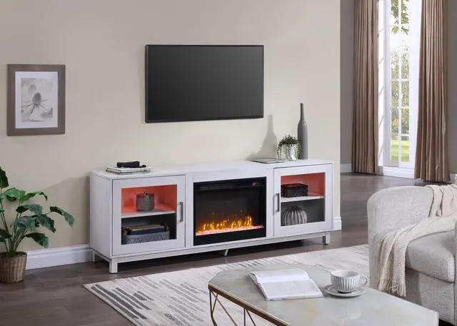 Alt view image 2 of 7 - Summit 70" White Walnut Finish TV Stand Console with Fireplace, Heater