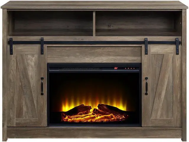 Alt view image 3 of 5 - Tobias Rustic Oak Finish Fireplace with Shelf Storage