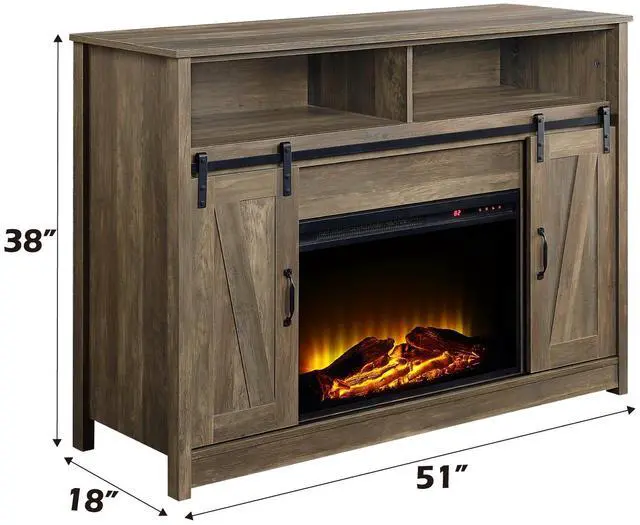 Alt view image 5 of 5 - Tobias Rustic Oak Finish Fireplace with Shelf Storage