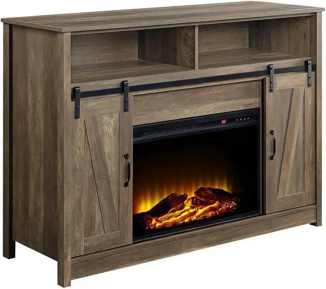 Alt view image 4 of 5 - Tobias Rustic Oak Finish Fireplace with Shelf Storage