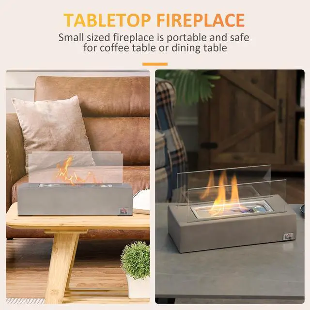 Alt view image 4 of 7 - Tabletop Fireplace, 13" Concrete Alcohol Fireplace with Stainless Steel Lid for Indoor and Outdoor, 0.04 Gal Max 195 Sq. Ft., Light Grey