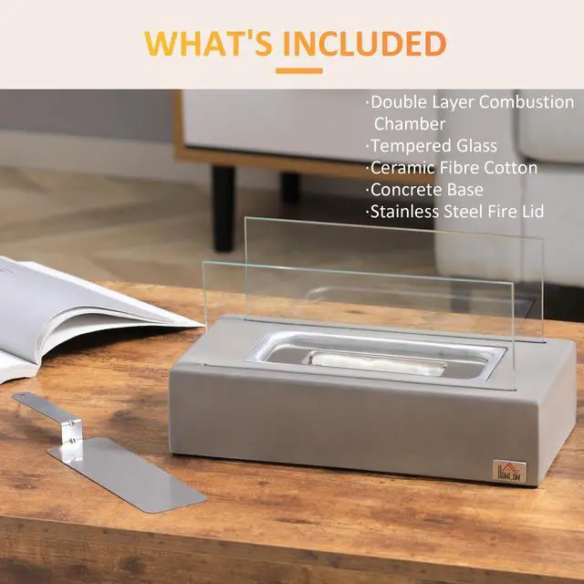 Alt view image 3 of 7 - Tabletop Fireplace, 13" Concrete Alcohol Fireplace with Stainless Steel Lid for Indoor and Outdoor, 0.04 Gal Max 195 Sq. Ft., Light Grey