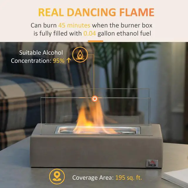 Alt view image 6 of 7 - Tabletop Fireplace, 13" Concrete Alcohol Fireplace with Stainless Steel Lid for Indoor and Outdoor, 0.04 Gal Max 195 Sq. Ft., Light Grey