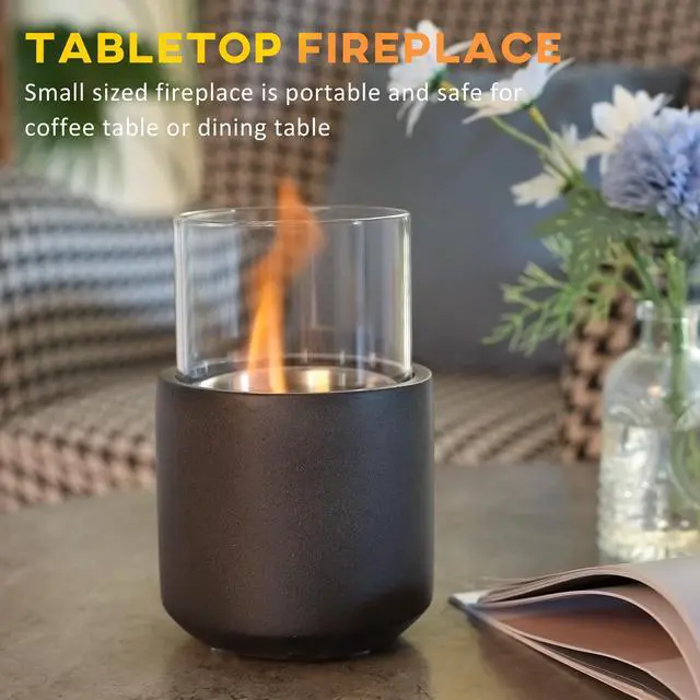 Alt view image 3 of 7 - Tabletop Fireplace, Mini Concrete Ethanol Fire Bowl with Lid, Burns up with Liquid Alcohol and Solid Tablet Alcohol, Dark Grey