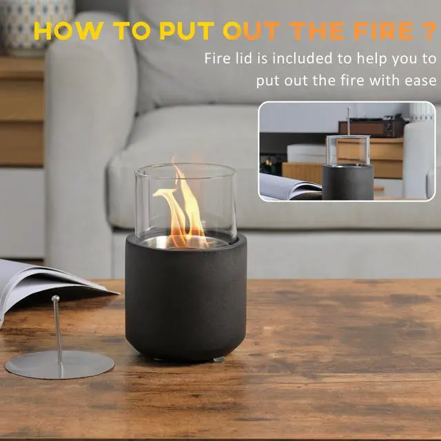 Alt view image 6 of 7 - Tabletop Fireplace, Mini Concrete Ethanol Fire Bowl with Lid, Burns up with Liquid Alcohol and Solid Tablet Alcohol, Dark Grey