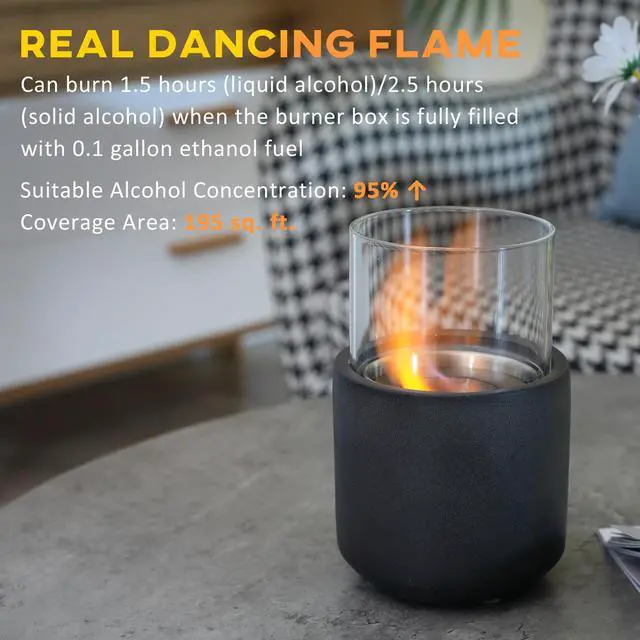 Alt view image 7 of 7 - Tabletop Fireplace, Mini Concrete Ethanol Fire Bowl with Lid, Burns up with Liquid Alcohol and Solid Tablet Alcohol, Dark Grey