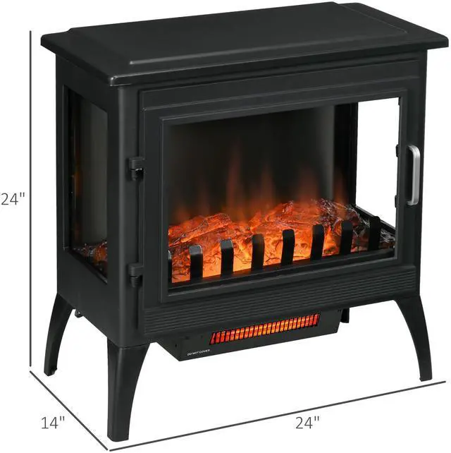 Alt view image 3 of 7 - 24" Electric Fireplace Stove, Freestanding Infrared Fire Place Heater with Realistic Logs Flame, Adjustable Temperature, Overheat Protection, 1000W/1500W, Black