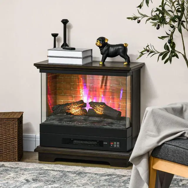 Alt view image 2 of 7 - HOMCOM 26" Electric Fireplace Stove with Remote Control, 12H Timer, Brown