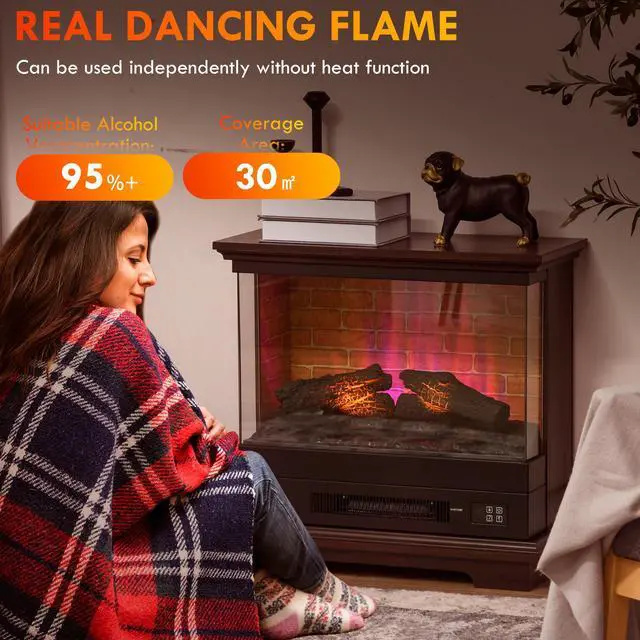 Alt view image 4 of 7 - HOMCOM 26" Electric Fireplace Stove with Remote Control, 12H Timer, Brown
