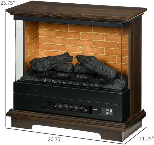 Alt view image 3 of 7 - HOMCOM 26" Electric Fireplace Stove with Remote Control, 12H Timer, Brown
