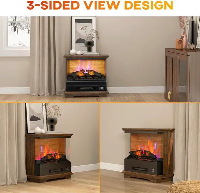 Alt view image 6 of 7 - HOMCOM 26" Electric Fireplace Stove with Remote Control, 12H Timer, Brown