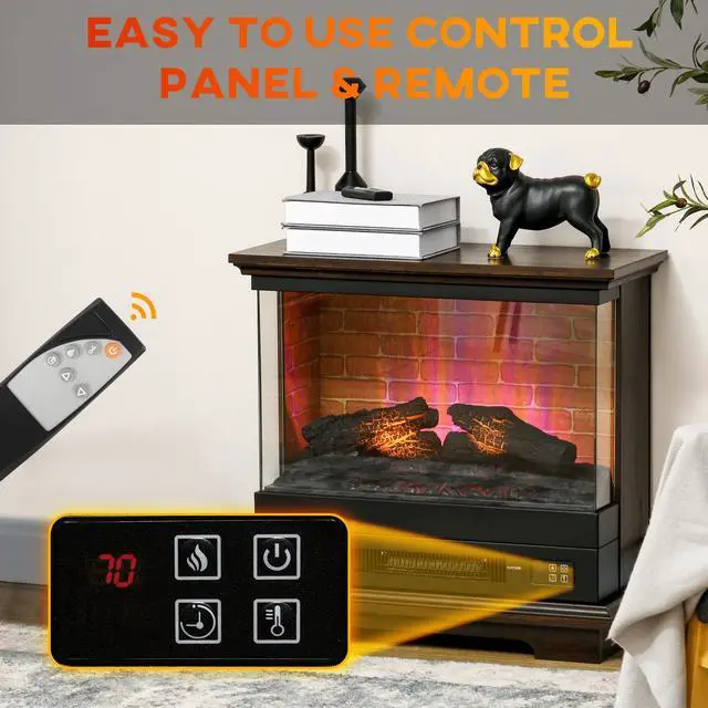 Alt view image 7 of 7 - HOMCOM 26" Electric Fireplace Stove with Remote Control, 12H Timer, Brown