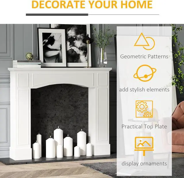 Alt view image 6 of 7 - HOMCOM Modern Fireplace Mantel, Surround Mantels for Fireplace with Decorative Pattern Interior Width 29" White