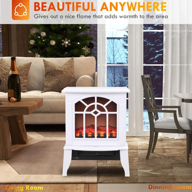 Alt view image 2 of 6 - HOMCOM Electric Fireplace Stove, 18" Freestanding Fireplace Heater with Realistic Flame, Overheating Protection, Portable, 750W/1500W, White