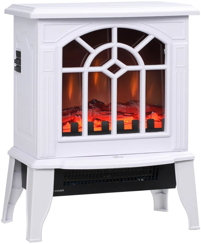 Main image of HOMCOM Electric Fireplace Stove, 18" Freestanding Fireplace Heater with Realistic Flame, Overheating Protection, Portable, 750W/1500W, White