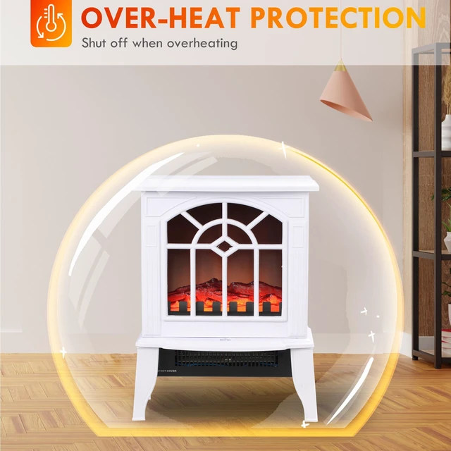 Alt view image 3 of 6 - HOMCOM Electric Fireplace Stove, 18" Freestanding Fireplace Heater with Realistic Flame, Overheating Protection, Portable, 750W/1500W, White