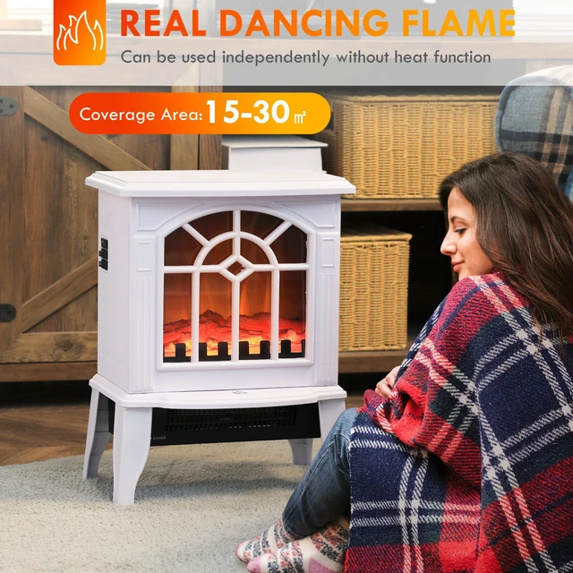 Alt view image 5 of 6 - HOMCOM Electric Fireplace Stove, 18" Freestanding Fireplace Heater with Realistic Flame, Overheating Protection, Portable, 750W/1500W, White