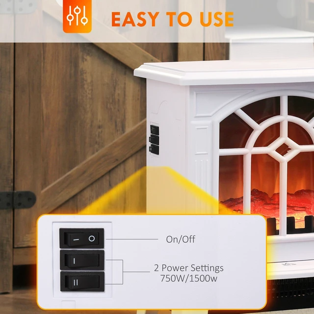Alt view image 4 of 6 - HOMCOM Electric Fireplace Stove, 18" Freestanding Fireplace Heater with Realistic Flame, Overheating Protection, Portable, 750W/1500W, White