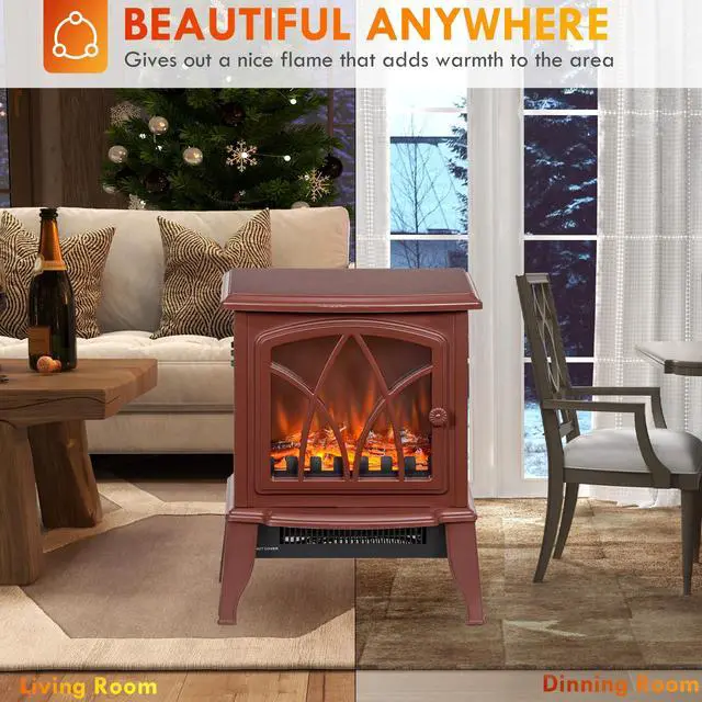 Alt view image 2 of 7 - HOMCOM Electric Fireplace Stove, 18" Freestanding Fireplace Heater with Realistic Flame, Overheating Protection, Portable, 750W/1500W, Red
