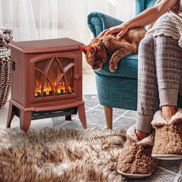 Alt view image 7 of 7 - HOMCOM Electric Fireplace Stove, 18" Freestanding Fireplace Heater with Realistic Flame, Overheating Protection, Portable, 750W/1500W, Red