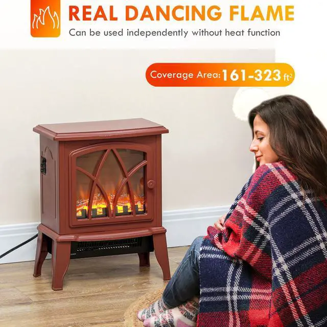 Alt view image 5 of 7 - HOMCOM Electric Fireplace Stove, 18" Freestanding Fireplace Heater with Realistic Flame, Overheating Protection, Portable, 750W/1500W, Red
