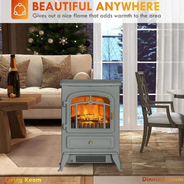 Alt view image 2 of 7 - HOMCOM 22" Electric Fireplace Heater, Freestanding Fire Place Stove with Realistic LED Flames and Logs, and Overheating Protection, 750W/1500W, Gray