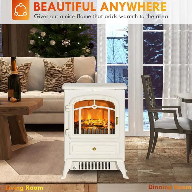 Alt view image 2 of 7 - HOMCOM 22" Electric Fireplace Heater, Freestanding Fire Place Stove with Realistic LED Flames and Logs, and Overheating Protection, 750W/1500W, Beige