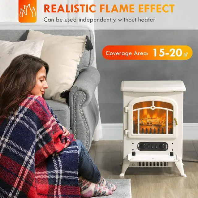 Alt view image 5 of 7 - HOMCOM 22" Electric Fireplace Heater, Freestanding Fire Place Stove with Realistic LED Flames and Logs, and Overheating Protection, 750W/1500W, Beige