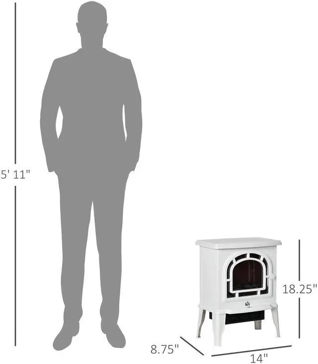 Alt view image 6 of 7 - HOMCOM 18" Electric Fireplace Stove, Freestanding Fireplace Heater with Realistic LED Flame, Adjustable Temperature, Overheat Protection, 750W/1500W, White