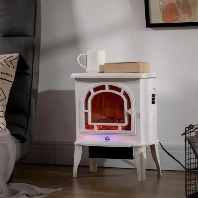 Alt view image 7 of 7 - HOMCOM 18" Electric Fireplace Stove, Freestanding Fireplace Heater with Realistic LED Flame, Adjustable Temperature, Overheat Protection, 750W/1500W, White