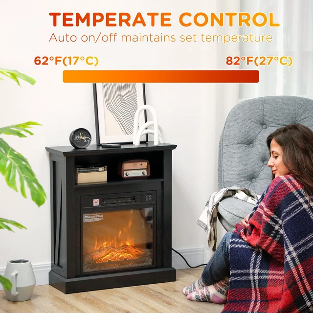Alt view image 3 of 7 - HOMCOM 27" Electric Fireplace with Mantel Surround, 1400W Replaceable Fireplace Insert Heater with Realistic Log and Flame Effect, Remote Control, Freestanding Fireplace Heater for Living Room, Black