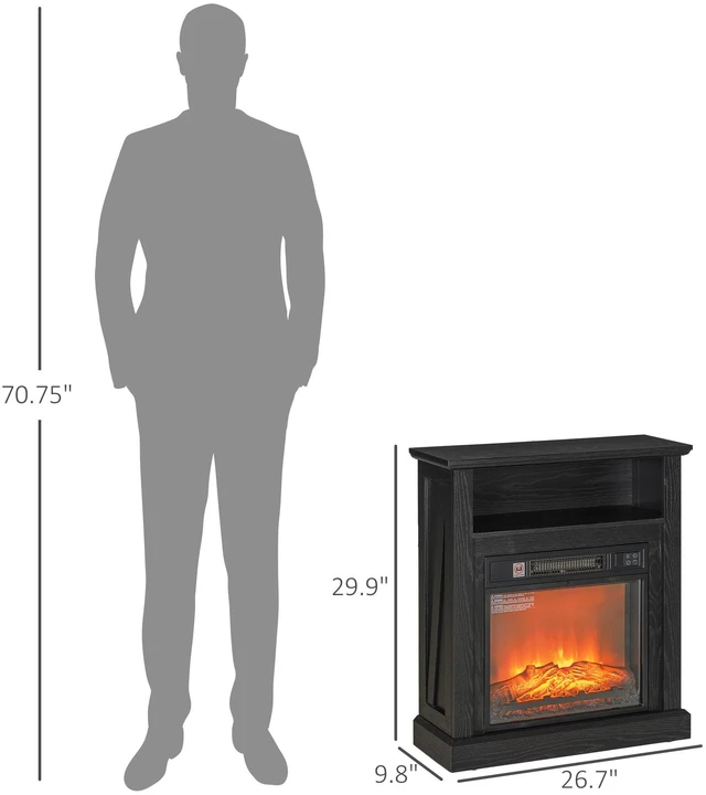 Alt view image 6 of 7 - HOMCOM 27" Electric Fireplace with Mantel Surround, 1400W Replaceable Fireplace Insert Heater with Realistic Log and Flame Effect, Remote Control, Freestanding Fireplace Heater for Living Room, Black