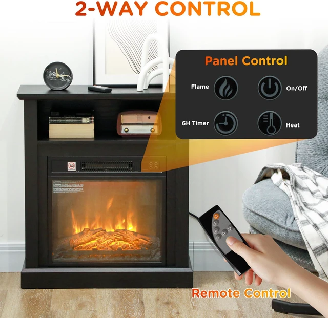 Alt view image 4 of 7 - HOMCOM 27" Electric Fireplace with Mantel Surround, 1400W Replaceable Fireplace Insert Heater with Realistic Log and Flame Effect, Remote Control, Freestanding Fireplace Heater for Living Room, Black