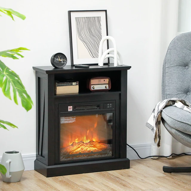 Alt view image 7 of 7 - HOMCOM 27" Electric Fireplace with Mantel Surround, 1400W Replaceable Fireplace Insert Heater with Realistic Log and Flame Effect, Remote Control, Freestanding Fireplace Heater for Living Room, Black