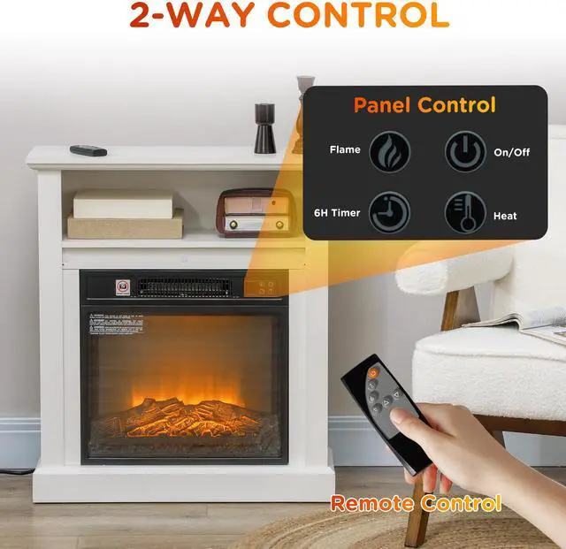 Alt view image 4 of 7 - HOMCOM 27" Electric Fireplace with Mantel Surround, 1400W Replaceable Fireplace Insert Heater with Realistic Log and Flame Effect, Remote Control, Freestanding Fireplace Heater for Living Room, White