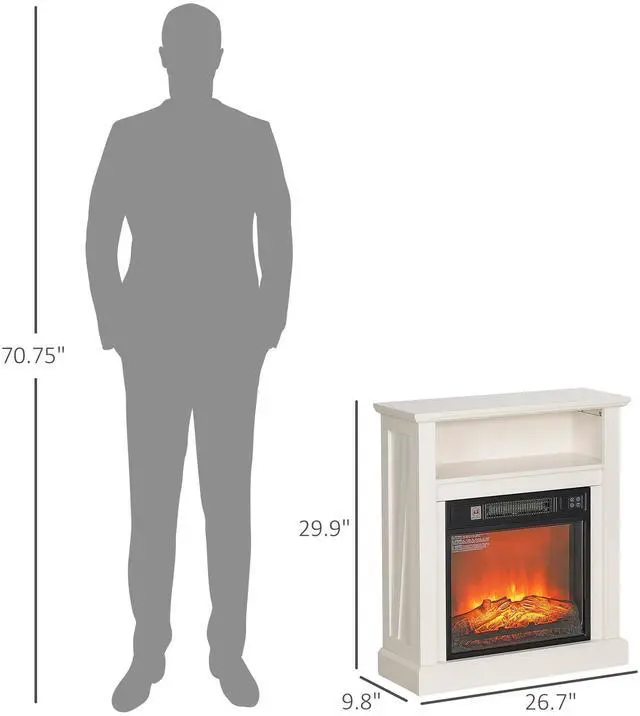 Alt view image 6 of 7 - HOMCOM 27" Electric Fireplace with Mantel Surround, 1400W Replaceable Fireplace Insert Heater with Realistic Log and Flame Effect, Remote Control, Freestanding Fireplace Heater for Living Room, White