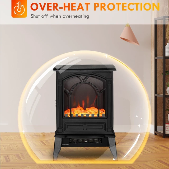 Alt view image 3 of 7 - HOMCOM 22" Free Standing Electric Fireplace Stove, Fire Place Heater with Realistic Flame Effect, Overheat Safety Protection, 750W / 1500W, Black
