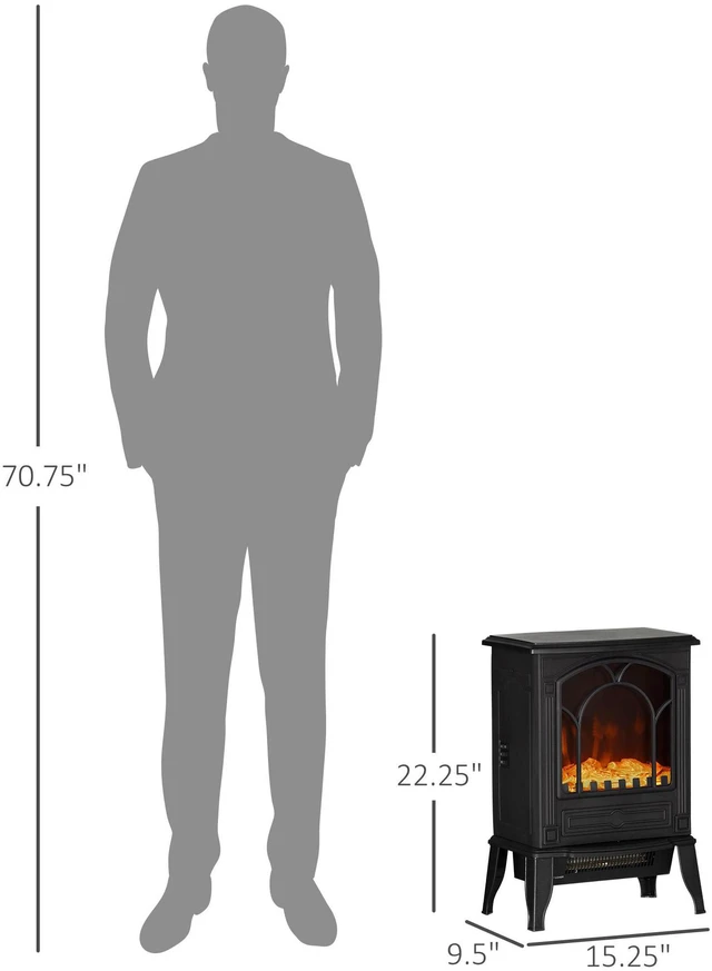 Alt view image 7 of 7 - HOMCOM 22" Free Standing Electric Fireplace Stove, Fire Place Heater with Realistic Flame Effect, Overheat Safety Protection, 750W / 1500W, Black