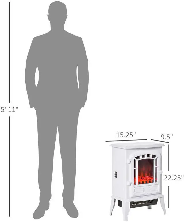 Alt view image 3 of 7 - HOMCOM 22" Free standing Electric Fireplace Stove, Fire Place Heater with Realistic Flame Effect, Overheat Safety Protection, 750W / 1500W, White