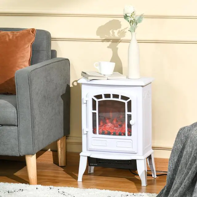 Alt view image 2 of 7 - HOMCOM 22" Free standing Electric Fireplace Stove, Fire Place Heater with Realistic Flame Effect, Overheat Safety Protection, 750W / 1500W, White