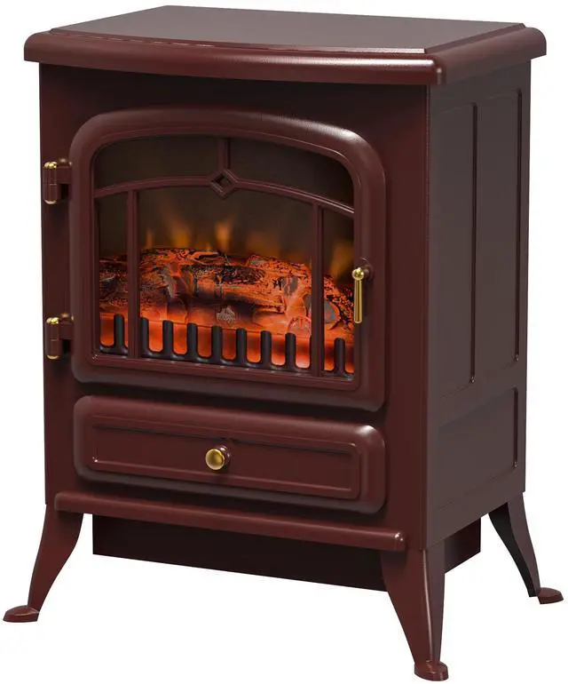 Main image of HOMCOM 22" Electric Fireplace Heater, Freestanding Fire Place Stove with Realistic LED Flames and Logs, and Overheating Protection, 750W/1500W, Red