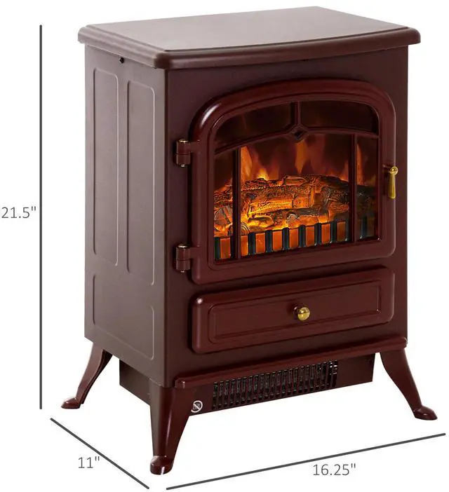 Alt view image 3 of 6 - HOMCOM 22" Electric Fireplace Heater, Freestanding Fire Place Stove with Realistic LED Flames and Logs, and Overheating Protection, 750W/1500W, Red