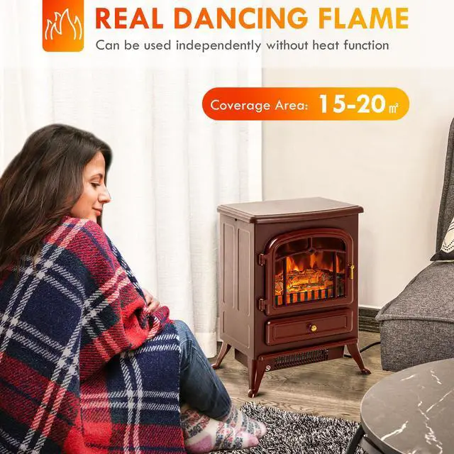 Alt view image 4 of 6 - HOMCOM 22" Electric Fireplace Heater, Freestanding Fire Place Stove with Realistic LED Flames and Logs, and Overheating Protection, 750W/1500W, Red