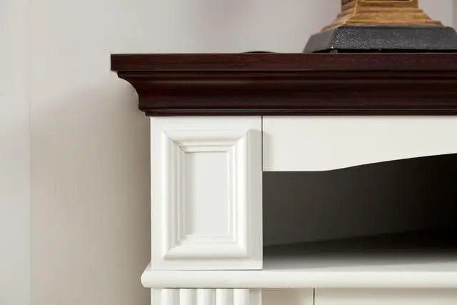 Alt view image 5 of 7 - Farmhouse style fireplace TV stand for living room or bedroom to store CDs, remotes and other media or gaming devices. Creates the perfect ambiance, and it's a great way to display your favorite decor