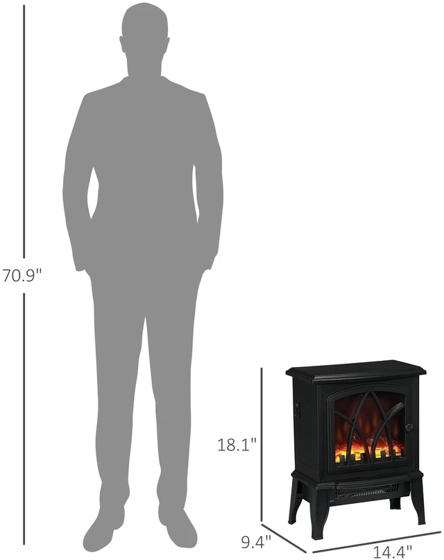 Alt view image 7 of 7 - HOMCOM Electric Fireplace Stove, 18" Freestanding Fireplace Heater with Realistic Flame, Overheating Protection, Portable, 750W/1500W, Black