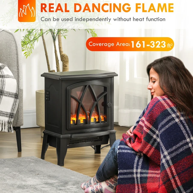 Alt view image 6 of 7 - HOMCOM Electric Fireplace Stove, 18" Freestanding Fireplace Heater with Realistic Flame, Overheating Protection, Portable, 750W/1500W, Black