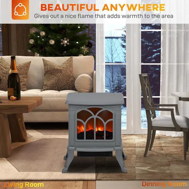 Alt view image 3 of 7 - HOMCOM 17" Freestanding Electric Fireplace Stove, Fire Place Heater with Realistic Logs and Flame Effect and Overheat Protection, 750W/1500W, Gray